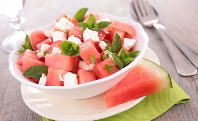 Watermelon salad with cheese and mint in the diet of weekly watermelon diet